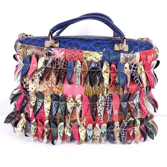 Multi-Colored Faux Leather Snakeskin Pattern Handbag Shoulder Boho Bag Purse - Picture 7 of 16